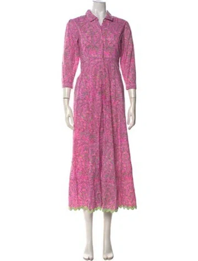 Pre-owned Juliet Dunn Floral Print Long Dress In Pink