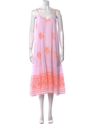 Pre-owned Juliet Dunn Floral Print Long Dress In Pink