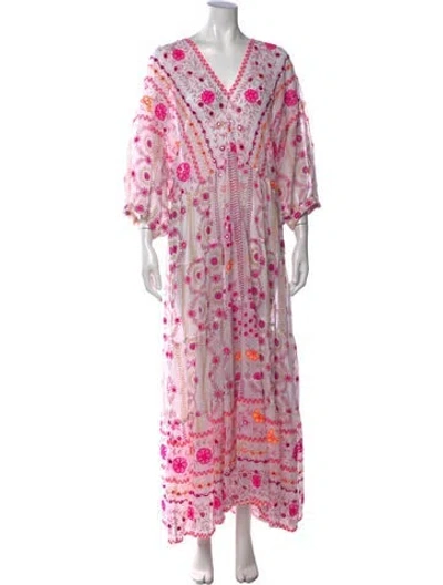 Pre-owned Juliet Dunn Floral Print Long Dress In Pink