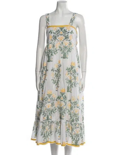 Pre-owned Juliet Dunn Floral Print Long Dress In White