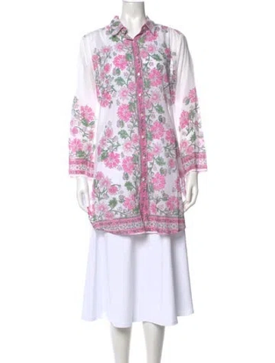 Pre-owned Juliet Dunn Floral Print Long Sleeve Top In White