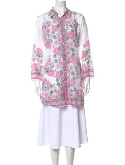 Pre-owned Juliet Dunn Floral Print Long Sleeve Top In White