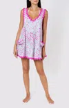 Juliet Dunn Floral Print Low Back Dress W/ric Rac Trim L Pale Blue/fuchsia In Multi