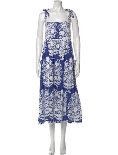 Pre-owned Juliet Dunn Floral Print Midi Length Dress In Blue