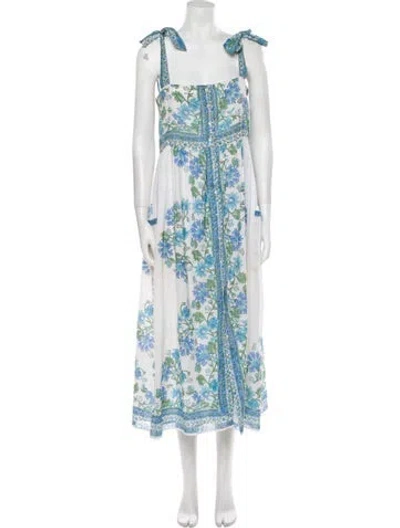 Pre-owned Juliet Dunn Floral Print Midi Length Dress In Blue