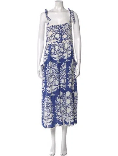 Pre-owned Juliet Dunn Floral Print Midi Length Dress In Blue