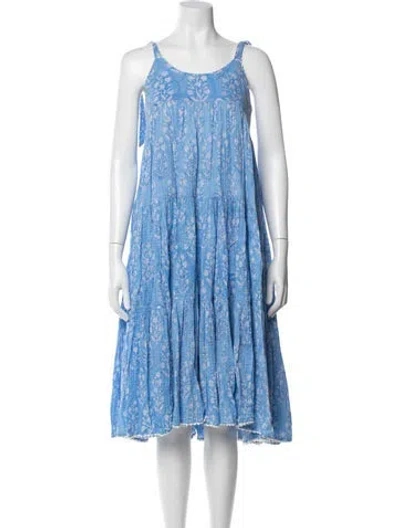 Pre-owned Juliet Dunn Floral Print Midi Length Dress In Blue