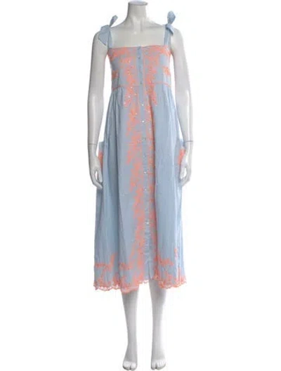 Pre-owned Juliet Dunn Floral Print Midi Length Dress In Blue