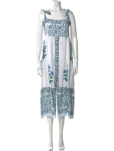 Pre-owned Juliet Dunn Floral Print Midi Length Dress In Blue