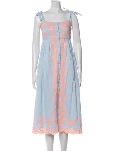 Pre-owned Juliet Dunn Floral Print Midi Length Dress In Blue