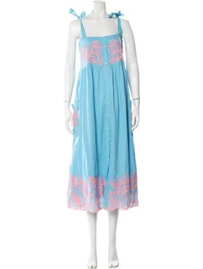 Pre-owned Juliet Dunn Floral Print Midi Length Dress In Blue