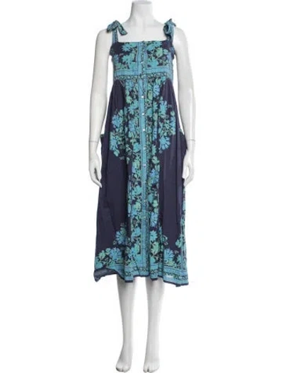 Pre-owned Juliet Dunn Floral Print Midi Length Dress In Blue
