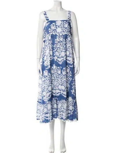 Pre-owned Juliet Dunn Floral Print Midi Length Dress In Blue