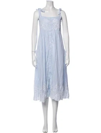 Pre-owned Juliet Dunn Floral Print Midi Length Dress In Blue