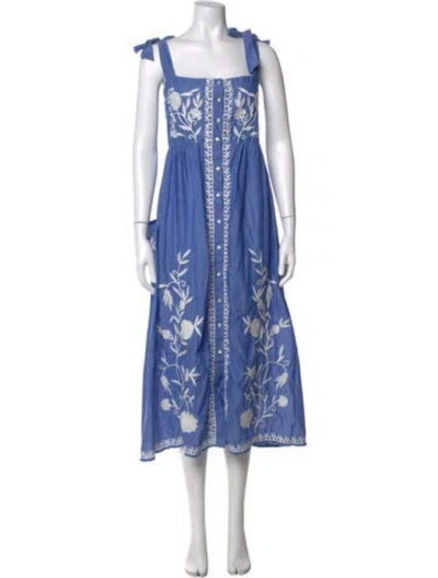Pre-owned Juliet Dunn Floral Print Midi Length Dress In Blue