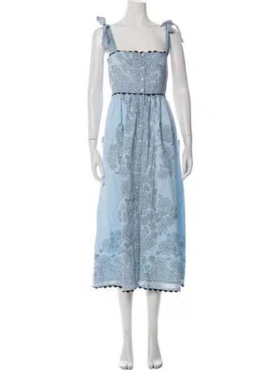 Pre-owned Juliet Dunn Floral Print Midi Length Dress In Blue