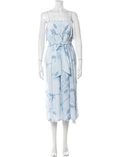 Pre-owned Juliet Dunn Floral Print Midi Length Dress In Blue