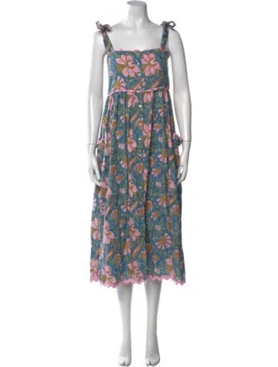 Pre-owned Juliet Dunn Floral Print Midi Length Dress In Blue