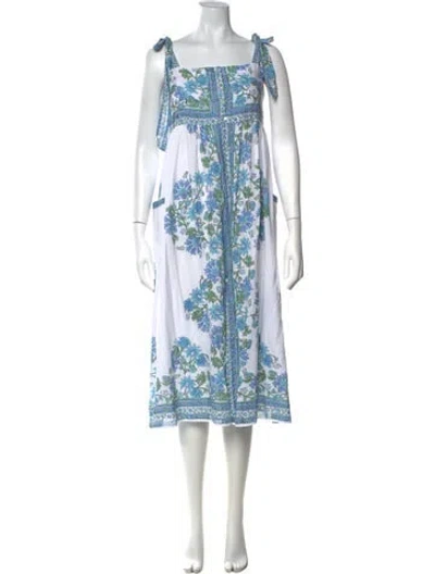 Pre-owned Juliet Dunn Floral Print Midi Length Dress In Blue