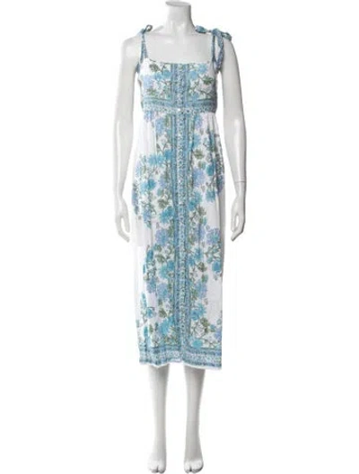 Pre-owned Juliet Dunn Floral Print Midi Length Dress In Blue/white