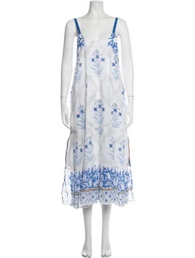Pre-owned Juliet Dunn Floral Print Midi Length Dress In Blue/white