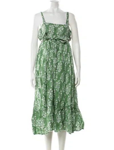 Pre-owned Juliet Dunn Floral Print Midi Length Dress In Green