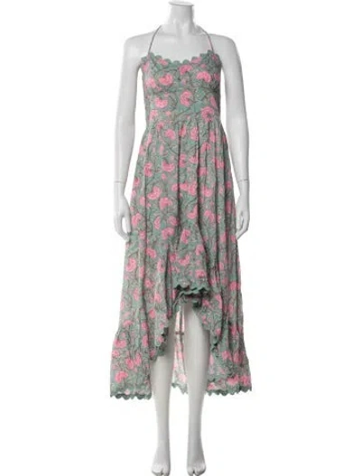 Pre-owned Juliet Dunn Floral Print Midi Length Dress In Green