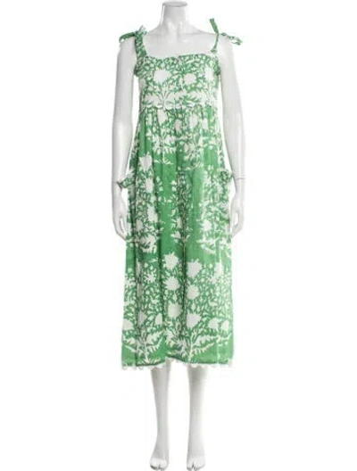 Pre-owned Juliet Dunn Floral Print Midi Length Dress In Green