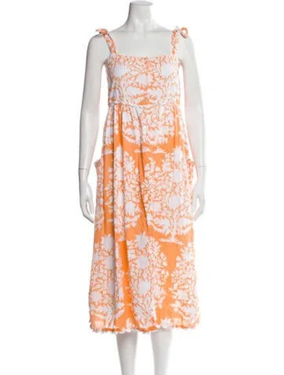 Pre-owned Juliet Dunn Floral Print Midi Length Dress In Orange