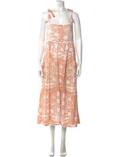 Pre-owned Juliet Dunn Floral Print Midi Length Dress In Orange