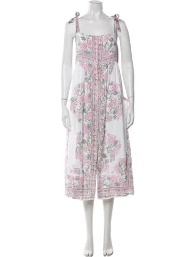 Pre-owned Juliet Dunn Floral Print Midi Length Dress In Pink/white