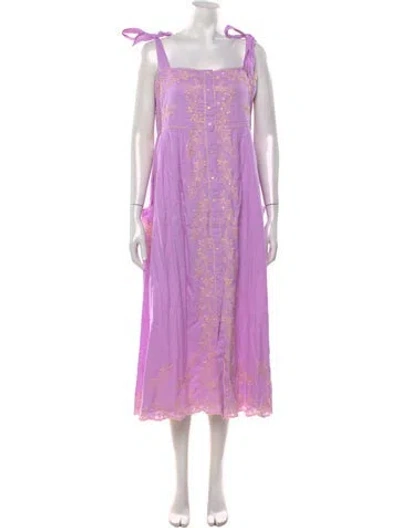 Pre-owned Juliet Dunn Floral Print Midi Length Dress In Purple