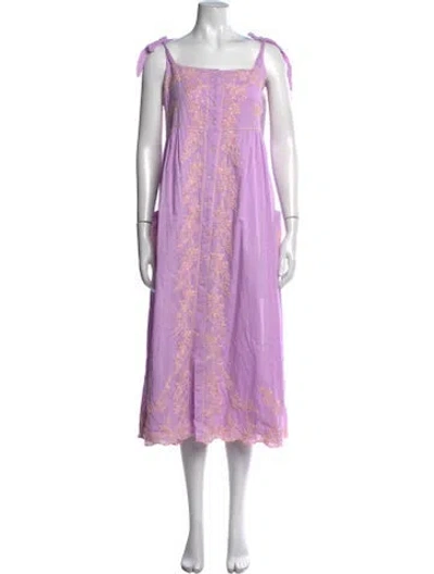 Pre-owned Juliet Dunn Floral Print Midi Length Dress In Purple