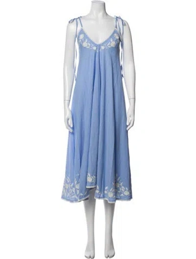 Pre-owned Juliet Dunn Floral Print Midi Length Dress W/ Tags In Blue