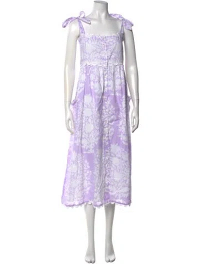 Pre-owned Juliet Dunn Floral Print Midi Length Dress W/ Tags In Purple