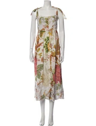 Pre-owned Juliet Dunn Floral Print Midi Length Dress In White