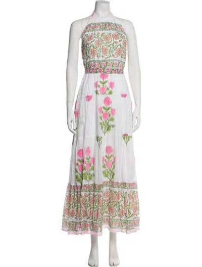 Pre-owned Juliet Dunn Floral Print Midi Length Dress In White