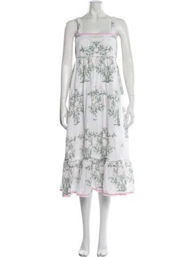 Pre-owned Juliet Dunn Floral Print Midi Length Dress In White
