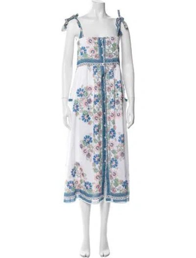 Pre-owned Juliet Dunn Floral Print Midi Length Dress In White