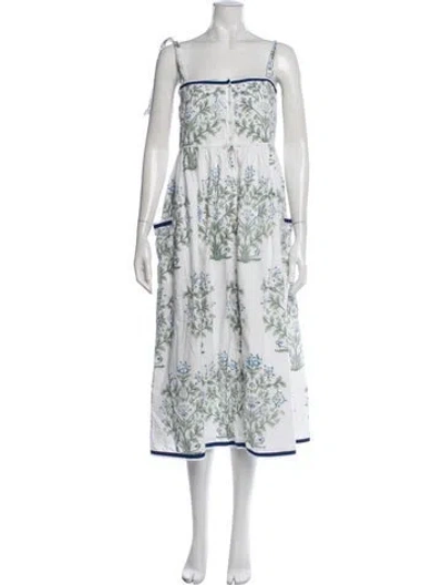 Pre-owned Juliet Dunn Floral Print Midi Length Dress In White