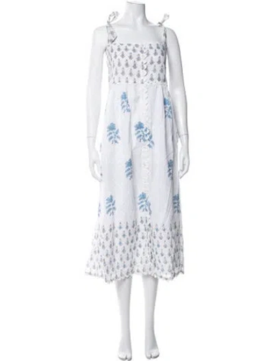 Pre-owned Juliet Dunn Floral Print Midi Length Dress In White