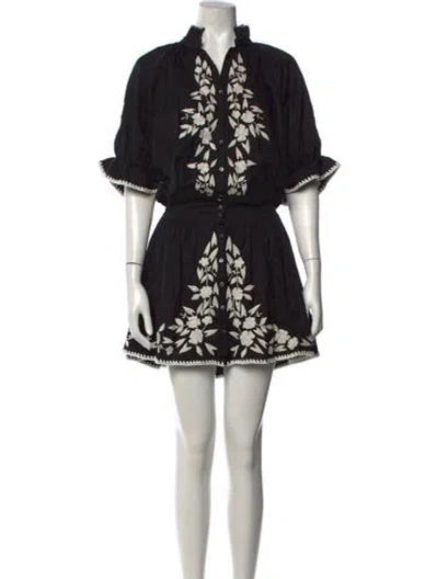 Pre-owned Juliet Dunn Floral Print Mini Dress In Black