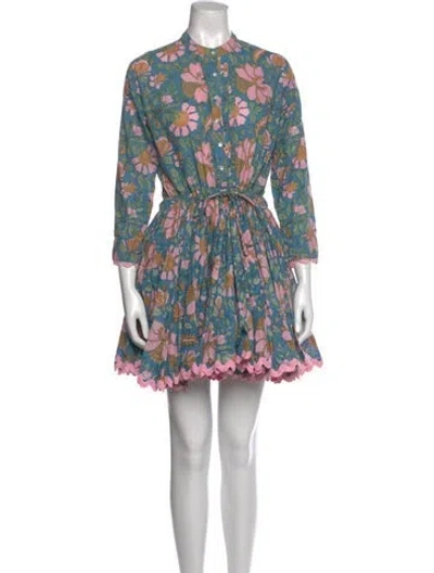 Pre-owned Juliet Dunn Floral Print Mini Dress In Blue