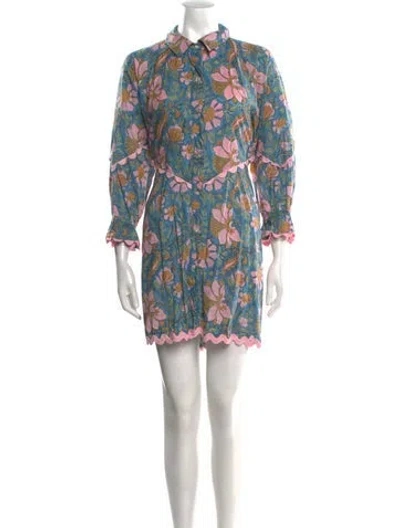 Pre-owned Juliet Dunn Floral Print Mini Dress In Blue