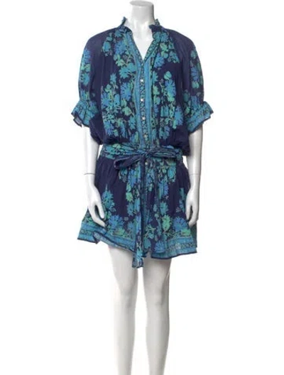 Pre-owned Juliet Dunn Floral Print Mini Dress In Blue