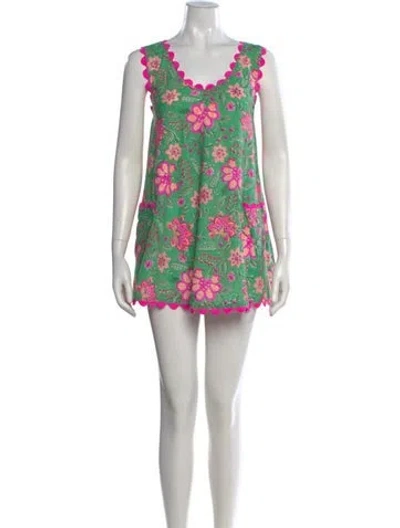 Pre-owned Juliet Dunn Floral Print Mini Dress In Blue