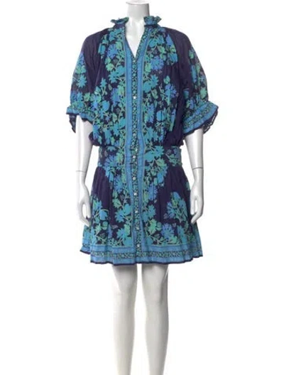 Pre-owned Juliet Dunn Floral Print Mini Dress In Blue