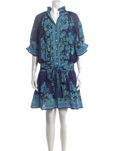 Pre-owned Juliet Dunn Floral Print Mini Dress In Blue