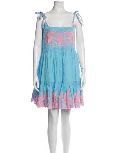 Pre-owned Juliet Dunn Floral Print Mini Dress In Blue