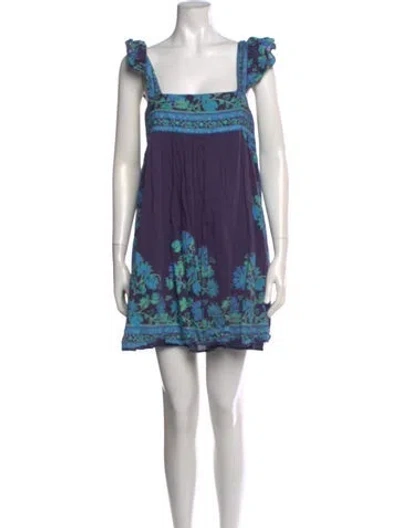 Pre-owned Juliet Dunn Floral Print Mini Dress In Blue